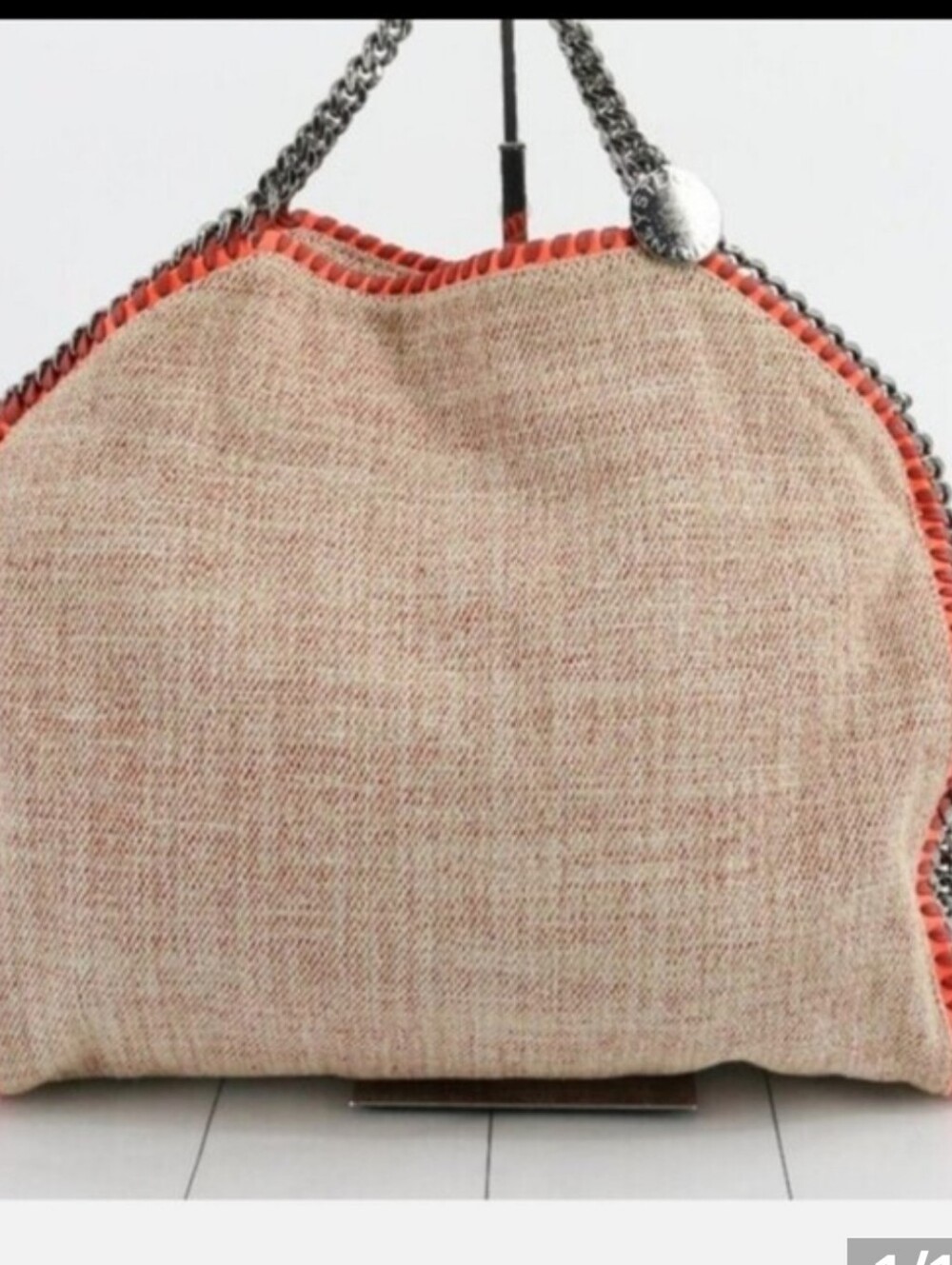 Stella Mccartney Falabella Fold Over Pink Tweed Tote with Gunmetal Chain